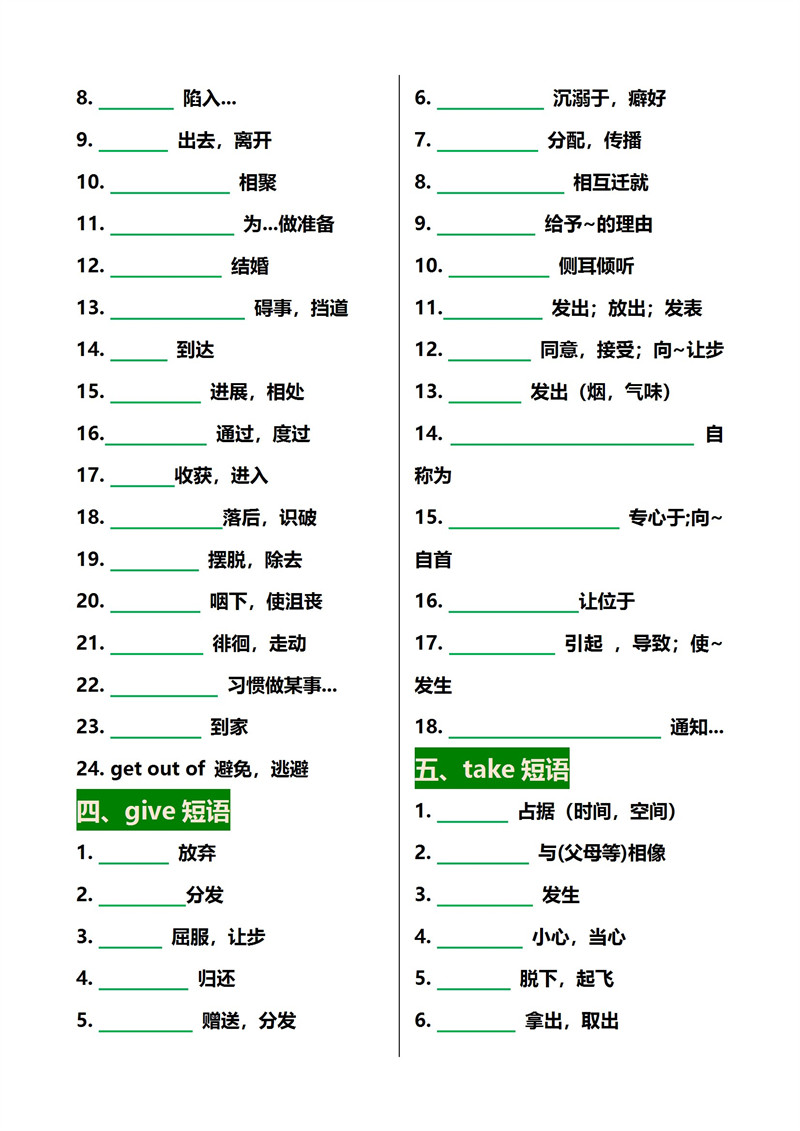 初中英语375个重点短语默写