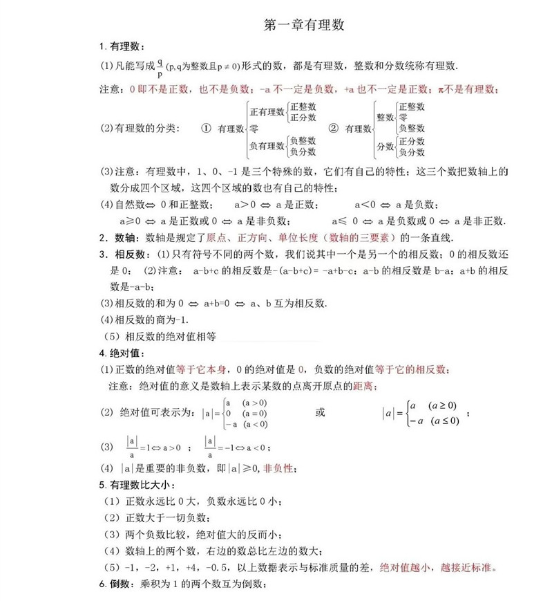 七年级数学上册1-4章知识点归纳