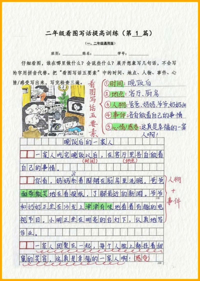 二年级语文《看图写话提高训练》答案来啦【50篇】