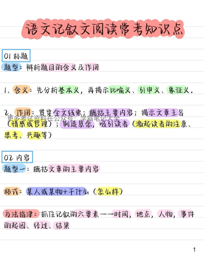 高中语文记叙文阅读常考知识点